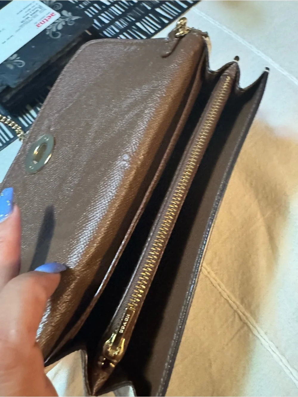 Coach White Leather Crossbody with Gold Chain Strap